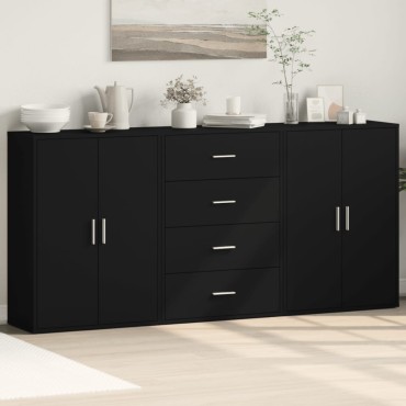 vidaXL Βοηθητικά Ντουλάπια 3 τεμ. Μαύρη 60x31x84cm Επεξεργ. Ξύλο