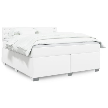 vidaXL Κρεβάτι Boxspring με Στρώμα Λευκό 180x200 εκ. Συνθετικό Δέρμα