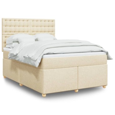 vidaXL Κρεβάτι Boxspring με Στρώμα Κρεμ 140x200 εκ. Υφασμάτινο