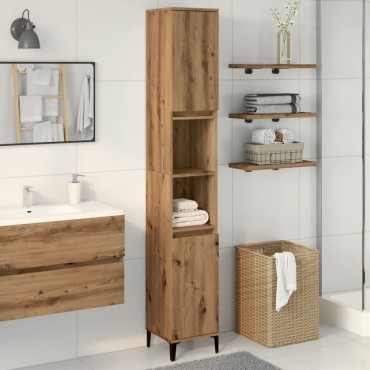 vidaXL Ντουλάπι μπάνιου Δρυς τεχνίτης 30x30x190cm Κατασκευασμένο ξύλο 1 τεμ.