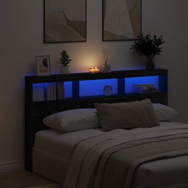 vidaXL Κεφαλάρι με Αποθηκευτικό Χώρο & LED Μαύρο Δρυς 180x17x102cm 1 τεμ.