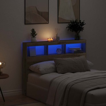 vidaXL Κεφαλάρι με Αποθηκευτικό Χώρο & LED Artisan Δρυς 140x17x102cm 1 τεμ.