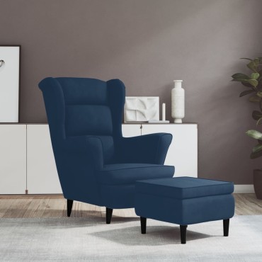 vidaXL Πολυθρόνα Μπλε Βελούδινη με Σκαμπό 78x90x96,5cm 1 τεμ.