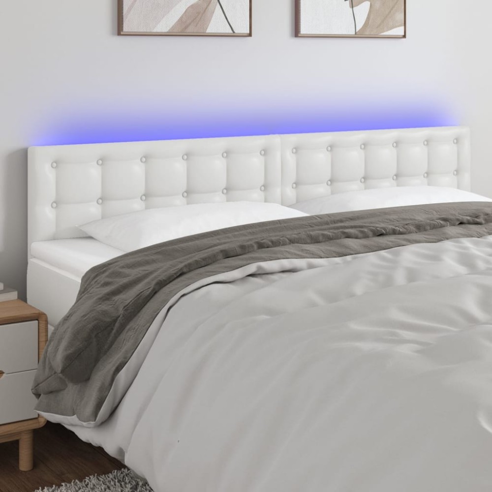 vidaXL Κεφαλάρι Κρεβατιού LED Λευκό 180x5x78/88cm Συνθετ. Δέρμα 1 τεμ.