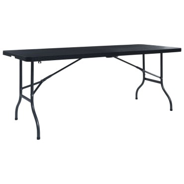 vidaXL Τραπέζι Κήπου Πτυσσόμ. Μαύρο 180x75x72cm HDPE Απομίμηση Ρατάν 1 τεμ.