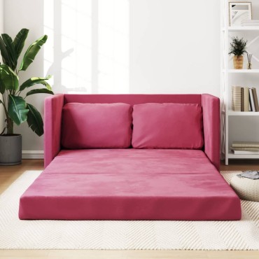 vidaXL Καναπές-Κρεβάτι Δαπέδου 2 σε 1 Μπορντό 122x204x55cm Βελούδινος 1 τεμ. Γωνιακός