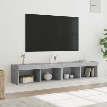 vidaXL Έπιπλα Τηλεόρασης με LED 2 τεμ. Γκρι Σκυροδέματος 80x30x30cm