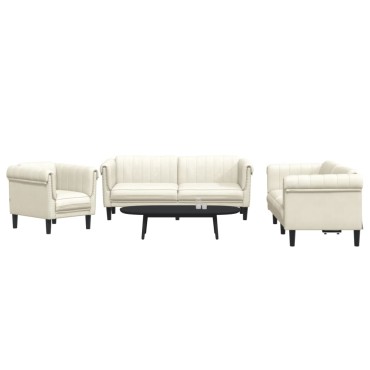 vidaXL Σετ Καναπέ 3 τεμ. Κρεμ Βελούδο 80x77x74cm  Διθέσιος Τριθέσιος