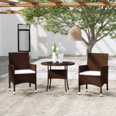 vidaXL Σετ Επίπλων Bistro Κήπου 3 τεμ. Καφέ Συνθ. Ρατάν/Ψημένο Γυαλί 80x75cm