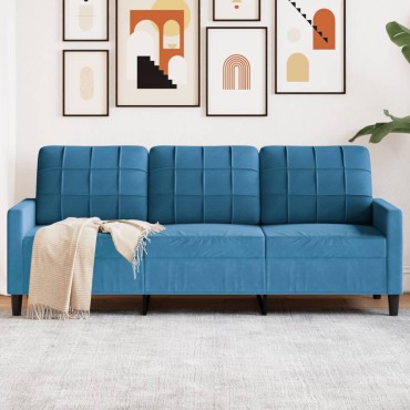 vidaXL Καναπές Τριθέσιος Μπλε Βελούδινος 197x77x80cm 1 τεμ.