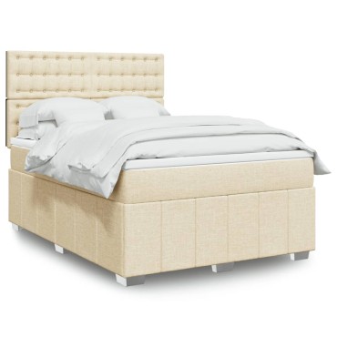 vidaXL Κρεβάτι Boxspring με Στρώμα Κρεμ 140x200 εκ. Υφασμάτινο