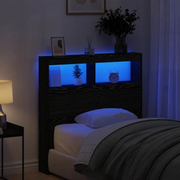 vidaXL Κεφαλάρι με Αποθηκευτικό Χώρο & LED Μαύρο Δρυς 100x17x102cm 1 τεμ.