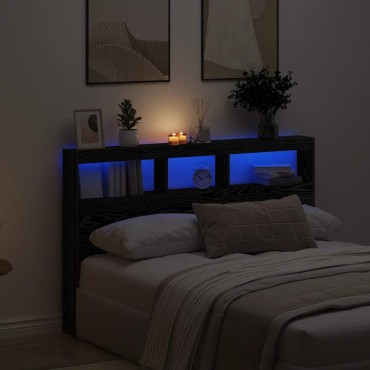 vidaXL Κεφαλάρι με Αποθηκευτικό Χώρο & LED Μαύρο Δρυς 160x17x102cm 1 τεμ.
