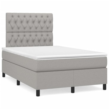 vidaXL Κρεβάτι Boxspring με Στρώμα & LED Αν.Γκρι 120x190εκ. Υφασμάτινο