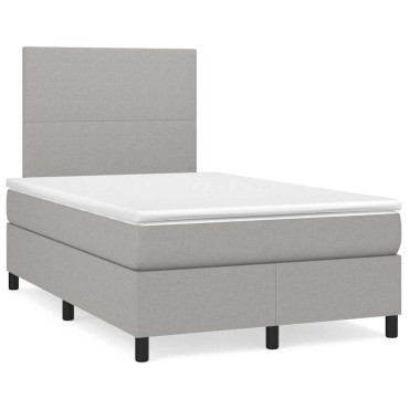 vidaXL Κρεβάτι Boxspring με Στρώμα & LED Αν.Γκρι 120x190εκ. Υφασμάτινο