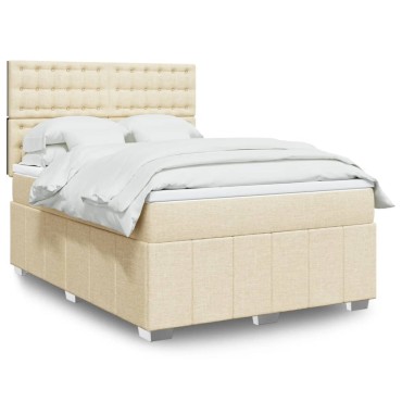 vidaXL Κρεβάτι Boxspring με Στρώμα Κρεμ 140x200 εκ. Υφασμάτινο