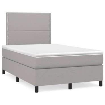 vidaXL Κρεβάτι Boxspring με Στρώμα & LED Αν.Γκρι 120x190εκ. Υφασμάτινο