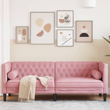 vidaXL Καναπές Διθέσιος Chesterfield με Στηρίγματα Ροζ Βελούδο 194x74,5x70,5cm 1 τεμ. Τριθέσιος