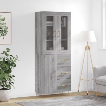 vidaXL Ντουλάπι Γκρι Sonoma 69,5x34x180cm Επεξεργασμένο Ξύλο 1 τεμ.