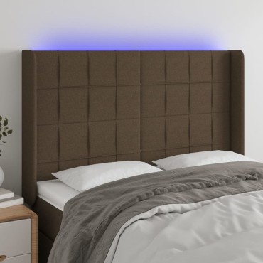 vidaXL Κεφαλάρι Κρεβατιού LED Σκούρο Καφέ 147x16x118/128cm Υφασμάτινο 1 τεμ.