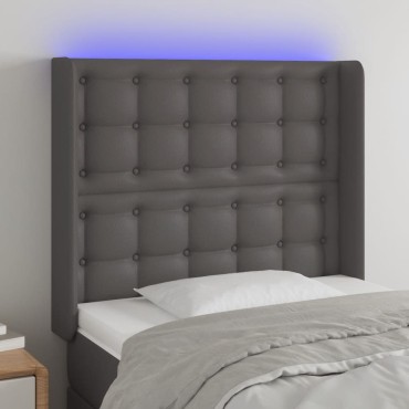 vidaXL Κεφαλάρι Κρεβατιού LED Γκρι 83x16x118/128cm Συνθετ. Δέρμα 1 τεμ.