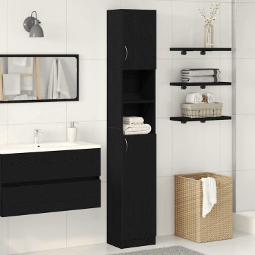 vidaXL Ντουλάπι Μπάνιου Μαύρο Δρυς 32x25,5x190cm Επεξ. Ξύλο