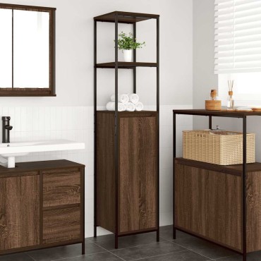vidaXL Ντουλάπι μπάνιου με ράφια καφέ δρυς 36x35x165cm 1 τεμ.