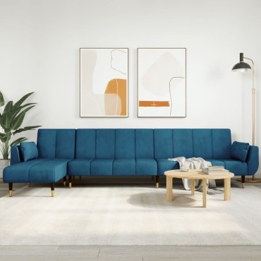 vidaXL Καναπές Κρεβάτι Γωνιακός Μπλε 275x140x70cm Βελούδινος 1 τεμ.