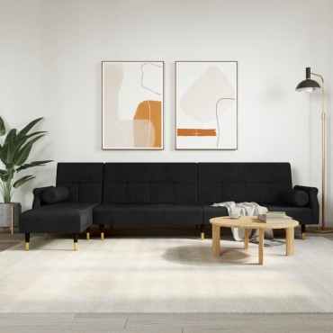 vidaXL Καναπές Κρεβάτι Γωνιακός Μαύρος 271x140x70cm Βελούδινος 1 τεμ.