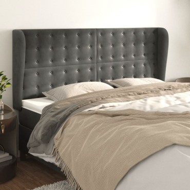 vidaXL Κεφαλάρι με Πτερύγια Σκούρο Γκρι 163x23x118/128cm Βελούδινο 1 τεμ.