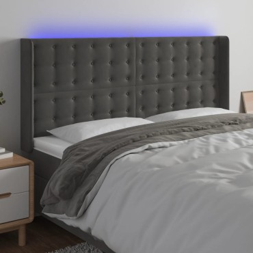 vidaXL Κεφαλάρι Κρεβατιού LED Σκούρο Γκρι 163x16x118/128cm Βελούδινο 1 τεμ.