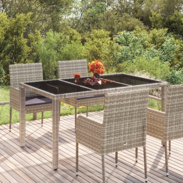 vidaXL Τραπέζι Κήπου με Γυάλινη Επιφάνεια Γκρι 150x90x75cm Συνθ Ρατάν 1 τεμ.