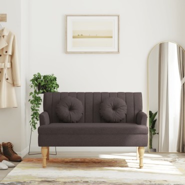vidaXL Παγκάκι Σκούρο Καφέ 113x64,5x75,5cm Υφασμάτινο με Μαξιλάρια