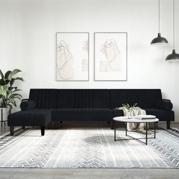 vidaXL Καναπές Κρεβάτι Γωνιακός Μαύρος 260x140x70cm Βελούδινος 1 τεμ.