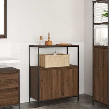 vidaXL Ντουλάπι μπάνιου με ράφια καφέ δρυς 76,5x35x95cm 1 τεμ.