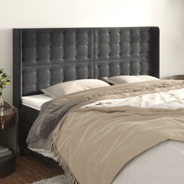vidaXL Κεφαλάρι με Πτερύγια Σκούρο Γκρι 163x16x118/128cm Βελούδινο 1 τεμ.