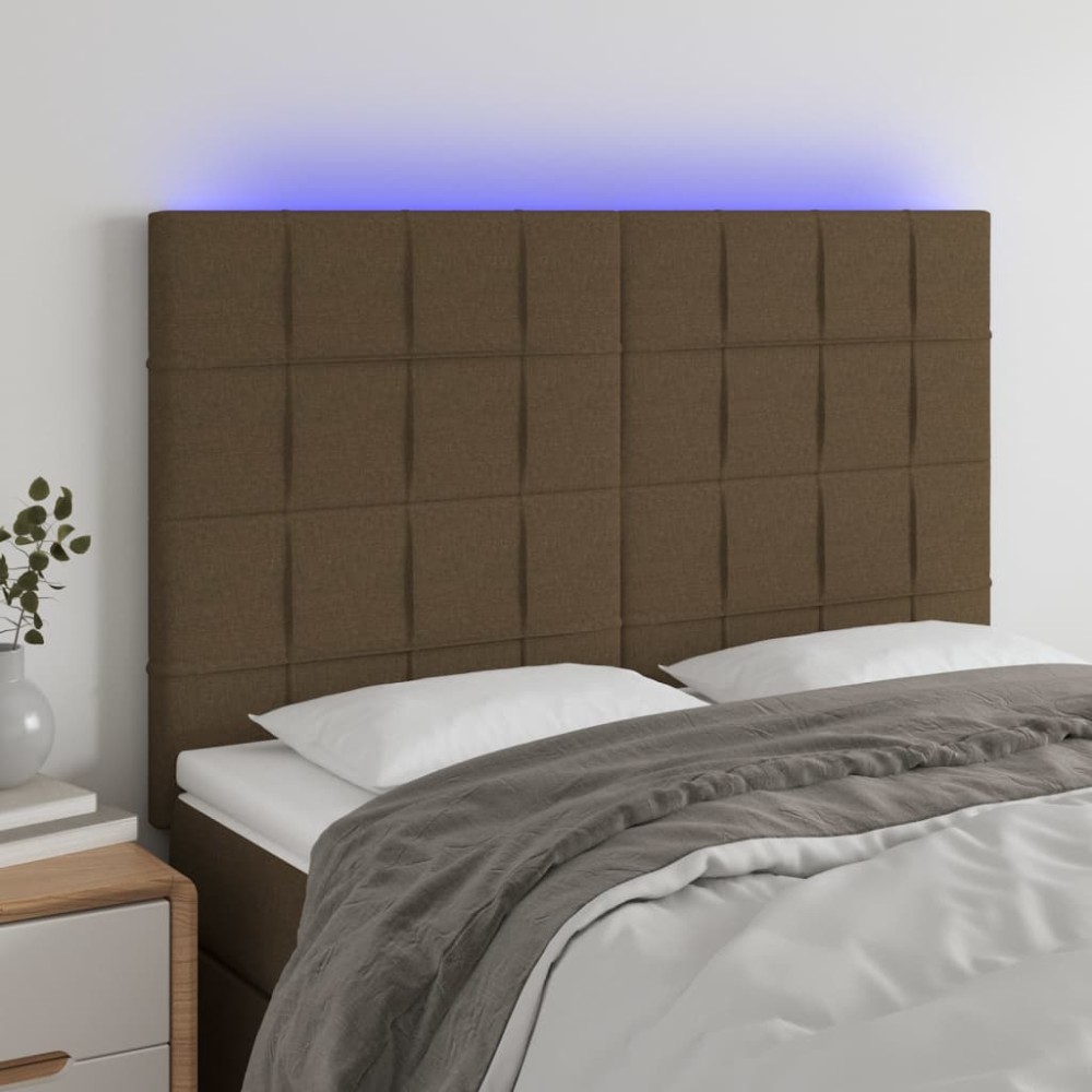 vidaXL Κεφαλάρι Κρεβατιού LED Σκούρο Καφέ 144x5x118/128cm Υφασμάτινο 1 τεμ.