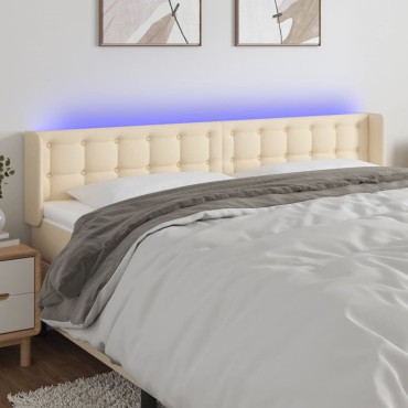 vidaXL Κεφαλάρι Κρεβατιού LED Κρεμ 163x16x78/88cm Υφασμάτινο 1 τεμ.