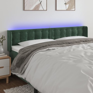 vidaXL Κεφαλάρι Κρεβατιού LED Σκούρο Πράσινο 163x16x78/88cm Βελούδινο 1 τεμ.