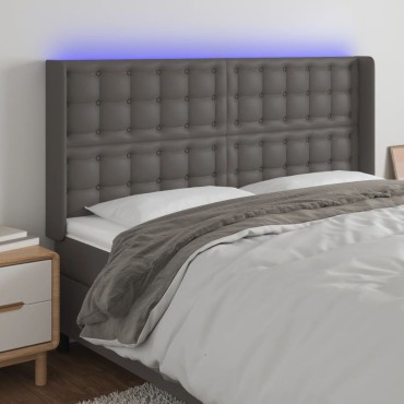 vidaXL Κεφαλάρι Κρεβατιού LED Γκρι 163x16x118/128cm Συνθετ. Δέρμα 1 τεμ.