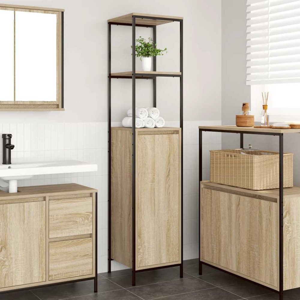 vidaXL Ντουλάπι μπάνιου με ράφια Sonoma δρυς 36x35x165cm 1 τεμ.