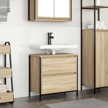 vidaXL Ντουλάπι νιπτήρα μπάνιου με συρτάρια Sonoma Δρυς 60x34,5x60cm 1 τεμ.