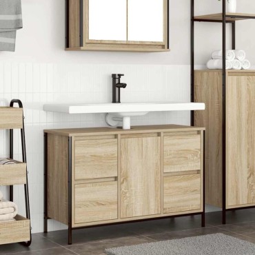 vidaXL ντουλάπι νιπτήρα με συρτάρια Sonoma Δρυς 90x34,5x60cm