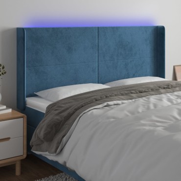 vidaXL Κεφαλάρι Κρεβατιού LED Σκούρο Μπλε 163x16x118/128cm Βελούδινο 1 τεμ.