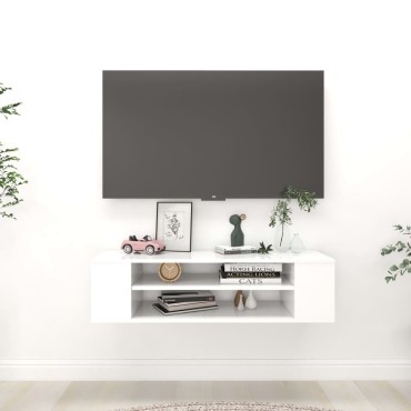vidaXL Έπιπλο Τηλεόρασης Κρεμαστό Λευκό 100x30x26,5cm από Επεξ. Ξύλο