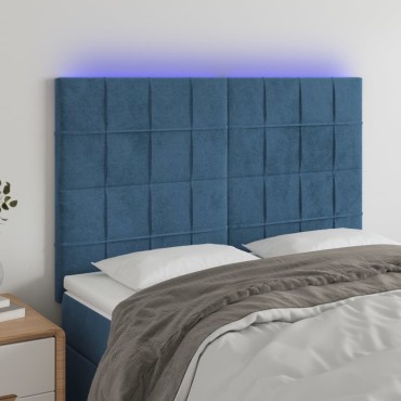 vidaXL Κεφαλάρι Κρεβατιού LED Σκούρο Μπλε 144x5x118/128cm Βελούδινο 1 τεμ.