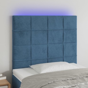 vidaXL Κεφαλάρι Κρεβατιού LED Σκούρο Μπλε 100x5x118/128cm Βελούδινο 1 τεμ.