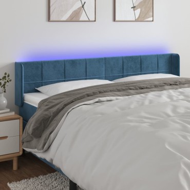 vidaXL Κεφαλάρι Κρεβατιού LED Σκούρο Μπλε 203x16x78/88cm Βελούδινο 1 τεμ.