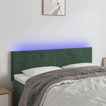 vidaXL Κεφαλάρι Κρεβατιού LED Σκούρο Πράσινο 144x5x78/88cm Βελούδινο 1 τεμ.