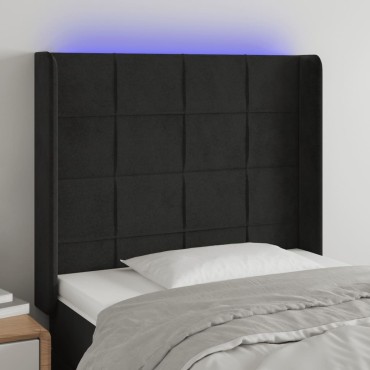 vidaXL Κεφαλάρι Κρεβατιού LED Μαύρο 93x16x118/128cm Βελούδινο 1 τεμ.